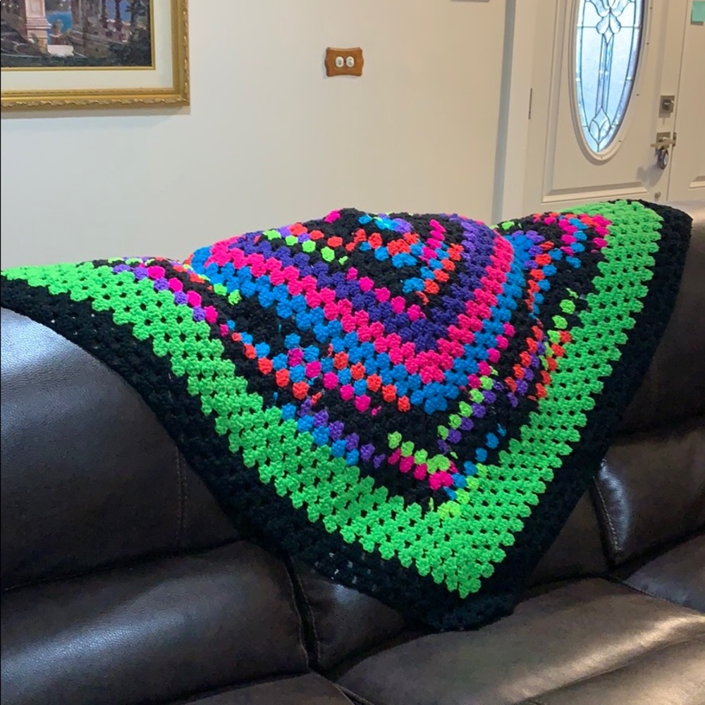 Neon kaleidoscope crochet quilt/throw